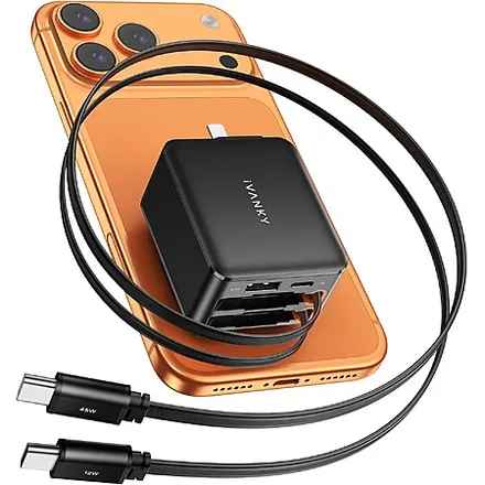 iVANKY 4-in-1 45W GaN Retractable Wall Charger w/ 2x Built-In USB-C Cables