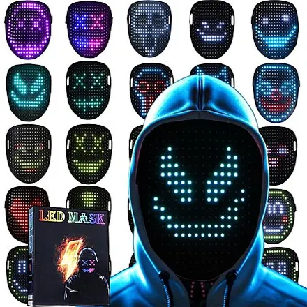 JDBMAOYE LED Rechargeable Gesture-Sensing Halloween Mask w/ 50 Patterns