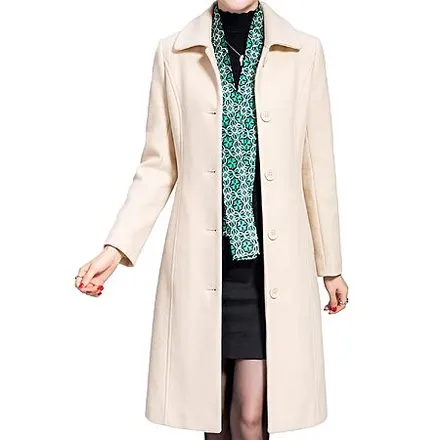Jenkoon Women's Long Faux Wool Pea Coat w/ Pockets (various colors)