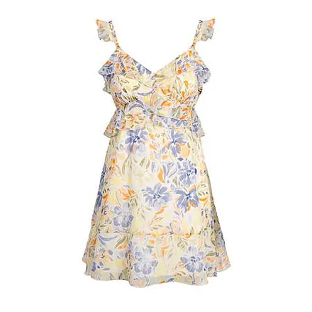 Jessica Simpson Women's Salma Ruffle Mini Dress (Ecru- Watercolor Floral)