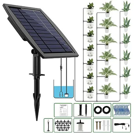 JIYANG Solar Automatic Plant Watering Kit w/ 12 Timer Modes for 20-30 Plant Pots