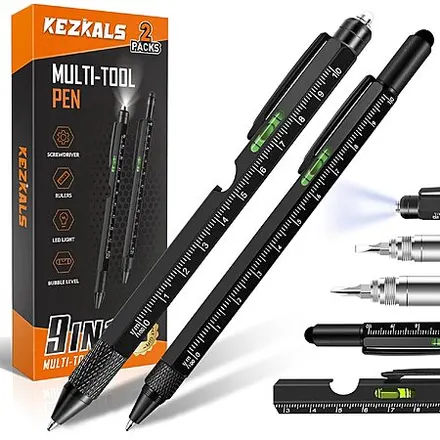 KEZKALS 9-in-1 & 6-in-1 Aluminum Multitool Pen Set w/ LED Flashlight & Screwdrivers