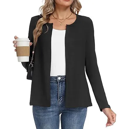 LILBETTER Women's Open Front Long Sleeve Lightweight Cardigan (Black)