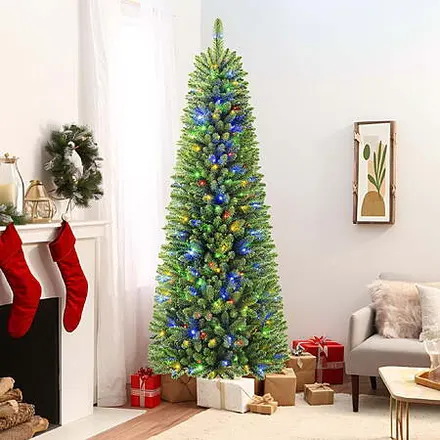 Lolsea 6.5' Premium Prelit Slim Christmas Tree w/ Remote (White/Multi Lights)