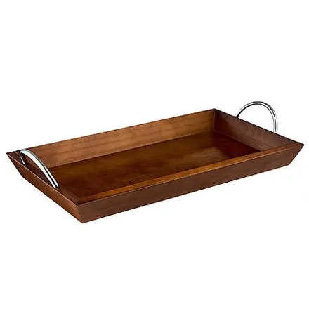 Mainstays 18" x 10" Wooden Tabletop Decor Tray w/ Chrome Handles