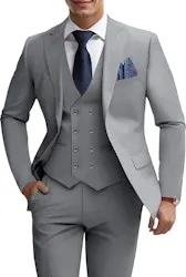 Men's 3-Piece Double Breasted Slim Fit Suit for