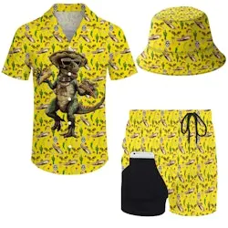 Men's Dinosaur Taco Hawaiian 2-Piece Outfit Set