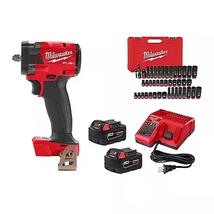 Milwaukee M18 FUEL 3/8" Impact Wrench w/ 2x 5.0Ah Batteries, Charger & Socket Set