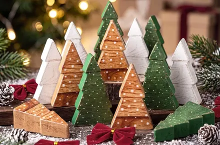 Mini Wooden Christmas Tree Decor 18-Pack