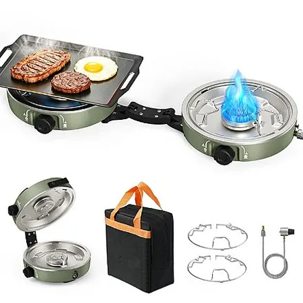 Minthouz 20000 BTU 2-Burner Propane Camping Stove w/ Carry Bag