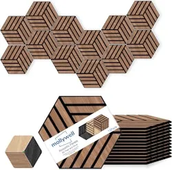 Mollywell Hexagon Acoustic 14" x 12" Wall Panels 12-Pack