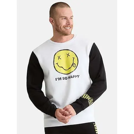 Nirvana Men's Smiley Graphic Crewneck Sweatshirt