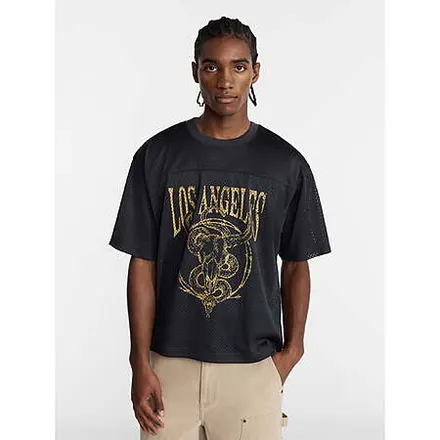 No Boundaries Men's Graphic Boxy Fit Mesh Jersey Crewneck Shirt (Grey Shadow)