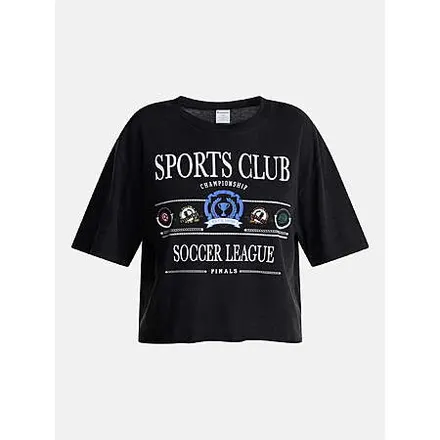 No Boundaries Women's Boxy Cropped Graphic Shirt (Black, limited sizes)