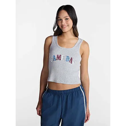 No Boundaries Women's Ribbed Graphic Game-Day Tank Top