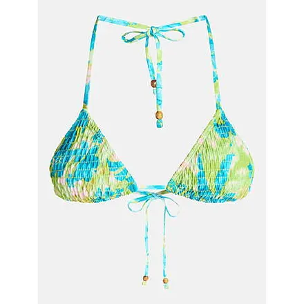 No Boundaries Women's Triangle Halter Bikini Top (Lime Grass, XXS or XS only)