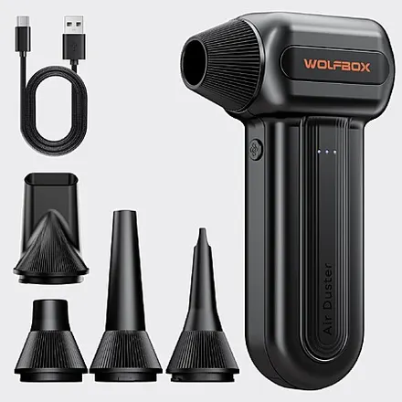 Open Box: 3-Speed Wolfbox MF60 Electric Compressed Air Duster w/ 5 Nozzles
