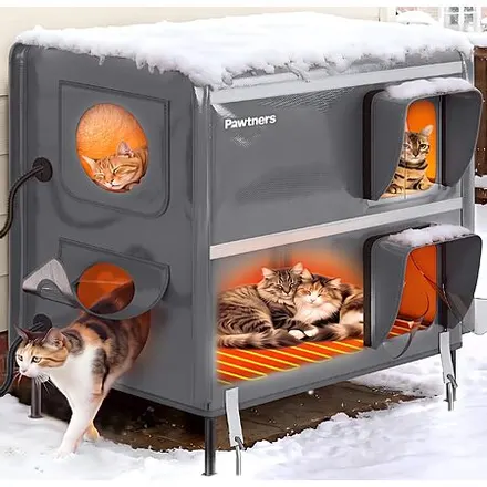 Pawtners 2-Story 26" x 18" x 31" Heated Outdoor Cat House