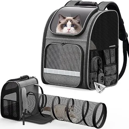 Pawtners Cat Backpack Carrier w/ Expandable Play Tunnel (Gray)