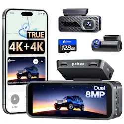 Pelsee S1 Pro Native 4K Front & Rear Dash Cam w/ 128GB Card