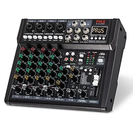 Pyle 8-Channel Studio Audio Mixer w/ Bluetooth, USB Recording & DSP Effects