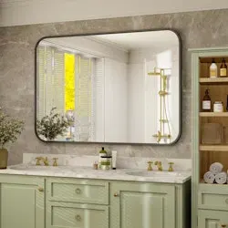 Rectangular Aluminum Alloy Framed Rounded Wall Mirror