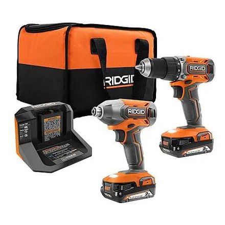 RIDGID 18V Combo Kit w/ Drill/Driver, Impact Driver, 2x 2Ah Batteries, & Charger