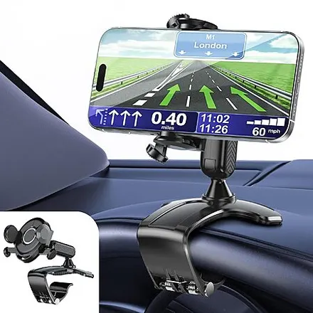 RIEMKSL 360° Rotating Car Dashboard Phone Mount w/ One-Touch Release & Clip
