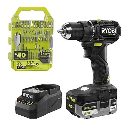RYOBI ONE+ 18V 1/2" Drill/Driver w/ 4Ah Battery & 40-pc Drill/Impact Drive Kit