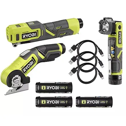 Ryobi USB Lithium Power Cutter, Flashlight, Inflator w/ 3x 2Ah Batteries & Cords