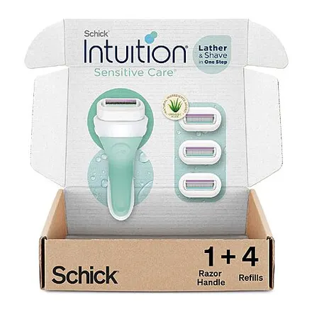 Schick Intuition Sensitive Skin Women's Razor w/ 4 Blade Refills & Organic Aloe
