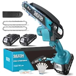 Seesii Mini Chainsaw Cordless 6" Handheld Chain Saw w/ 2 Batteries