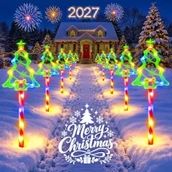 Solar Christmas Tree & Candy Cane Pathway Lights 10-Pack