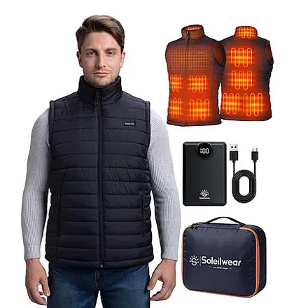 Soleilwear Men's Heated Vest w/ 9 Heating Zones & 10000mAh Battery