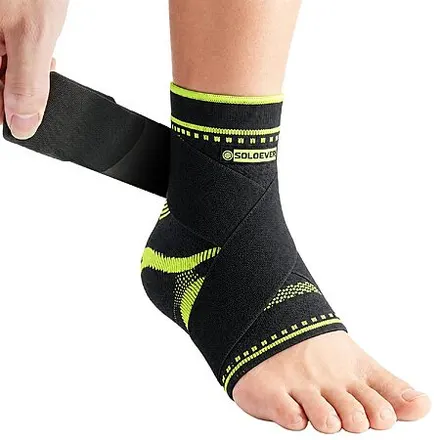 SOLOEVER Compression Ankle Brace w/ Silicone Pads & Strap (Black)