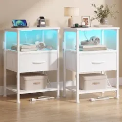 Songmics 1-Drawer Nightstand with Charging Station 2-Pack