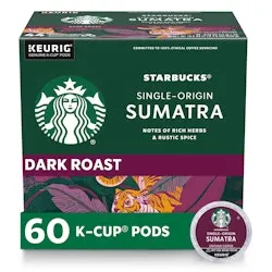 Starbucks Sumatra Dark Roast K-Cup Coffee Pods 60-Count Box