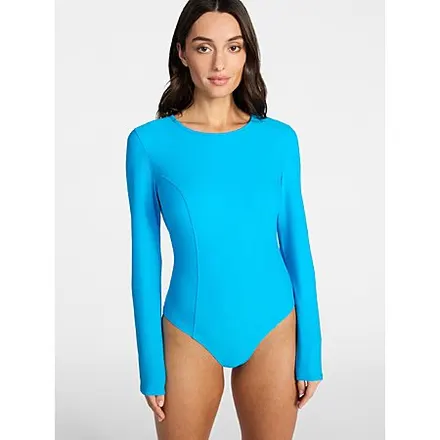 Time and Tru Women's One Piece Rash Guard Swimsuit w/ Long Sleeves