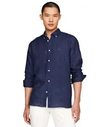 Tommy Hilfiger Men's 100% Linen Button-Down Long-Sleeve Shirt