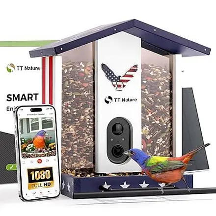 TT Nature 1080p Solar-Powered Smart Bird Feeder w/ Camera (American Flag)