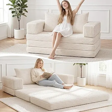 Tykacna Convertible Boneless Loveseat Sofa Bed w/ Removable Armrests & Backrest