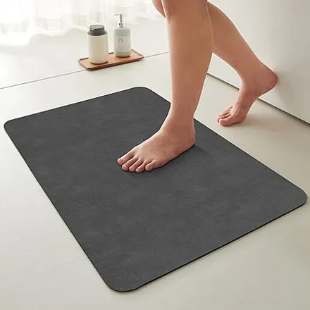 TYUU Faux Suede Non Slip Thin Bath Mat (16" x 24", Dark Grey)