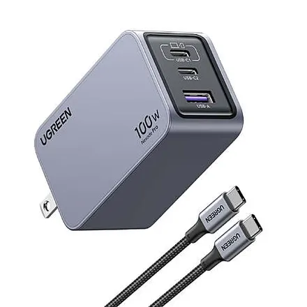 UGREEN Nexode Pro 3-Port up to 100W USB C GaN Wall Charger w/ 3' Cable