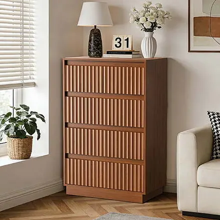 UPGO 25.3'' Fluted Wooden 5-Drawer Dresser (brown)