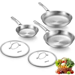 Vednhol Tri-Ply Titanium 8", 10", & 12" Skillet Set w/ 2 Lids