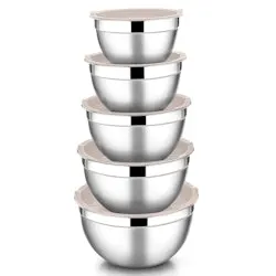 Vesteel Stainless Steel 5-Piece Nesting Mixing Bowls w/ Lids