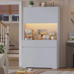 Wade Logan Aybike 71" Tall Kitchen Pantry Cabinet w/ Charging Station & LED Light