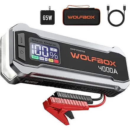 WOLFBOX 4000A 12V 24000mAh Portable Car Jump Starter w/ 65W Quick Charger