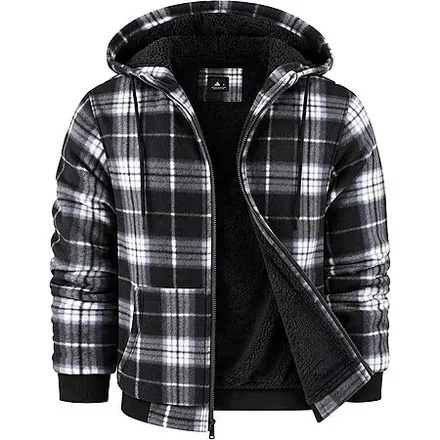 ZITY Men's Flannel Hooded Fleece Sherpa Lined Plaid Zip Up Sweatshirt (various)